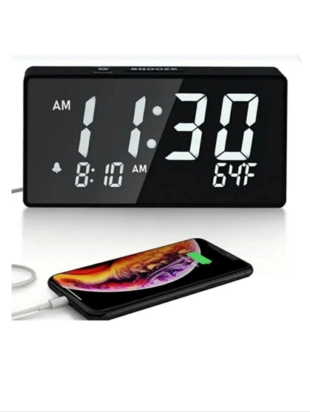 DUAL ALARM CLOCK Digital 24HR USB Charger Large Display Dimmable New